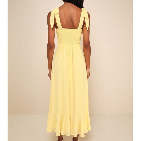 Lulus NWOT Summer Invite Yellow Tie-Strap Woven Chiffon Tiered Midi Dress XL - Picture 7 of 10